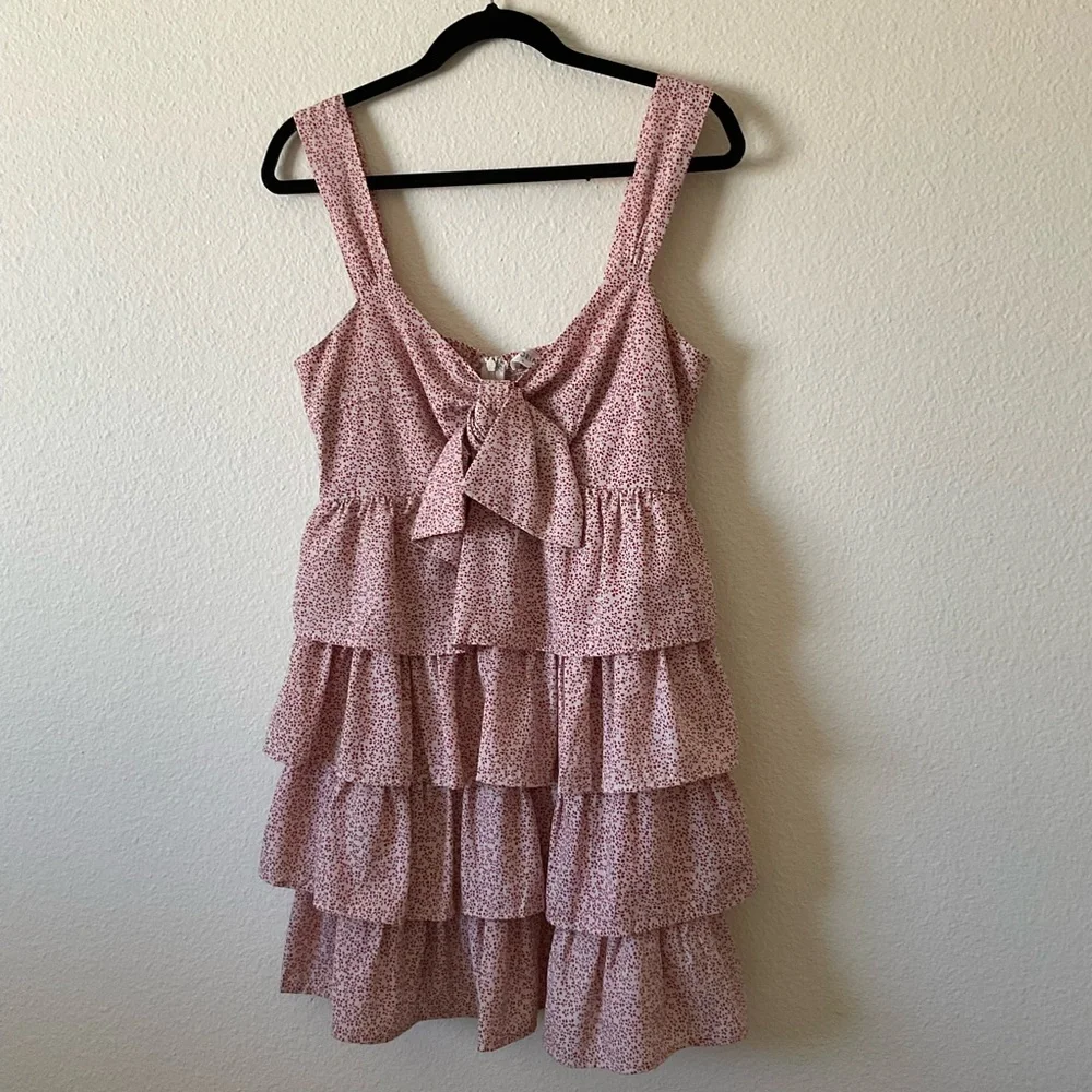 BABYDOLL DRESS layered red and white floral pattern size medium - Picture 3 of 7